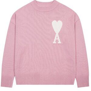 Ami Pink Sweater with White Heart Motif